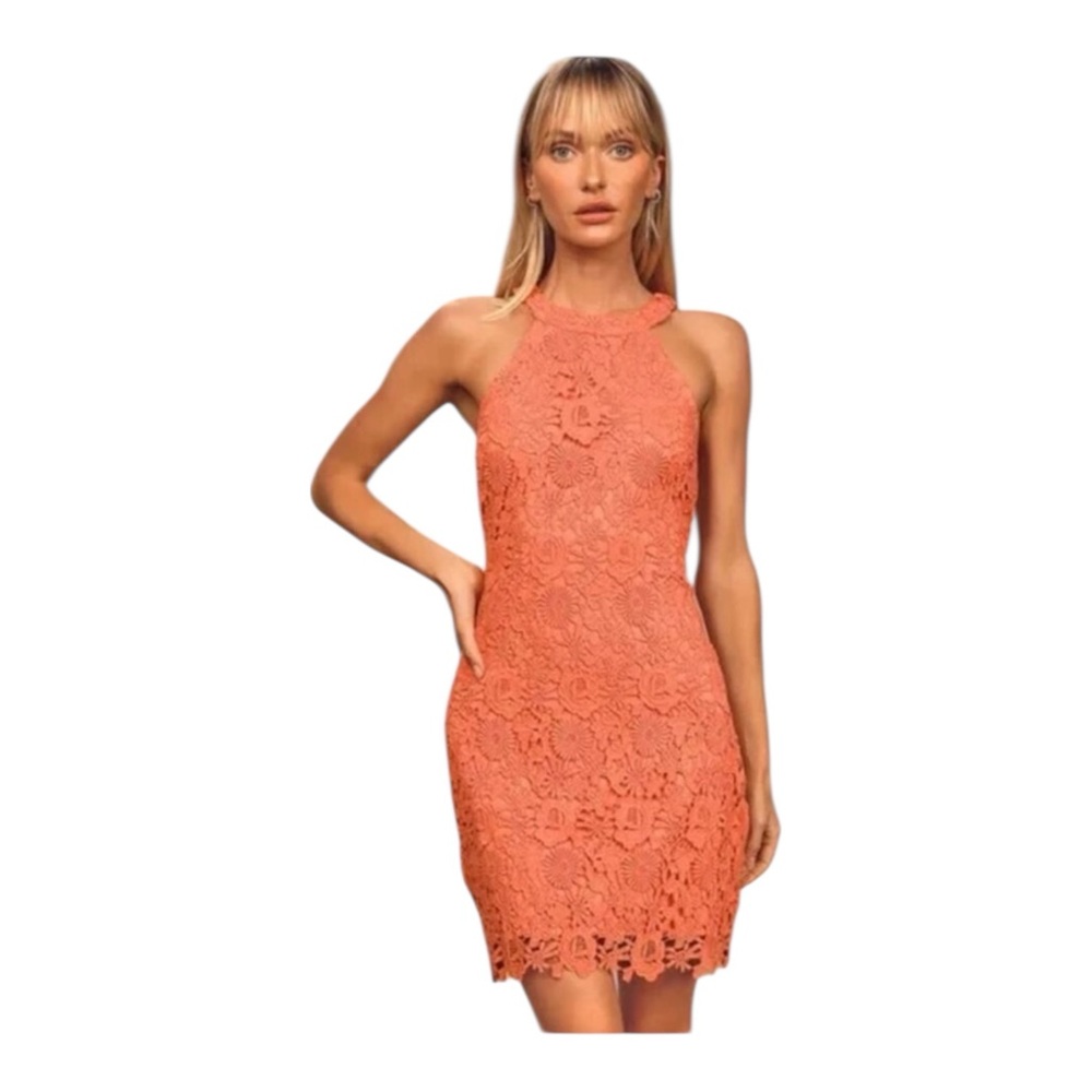 Lulus Mini Dress Love Poem Coral Orange Lace- S NWT